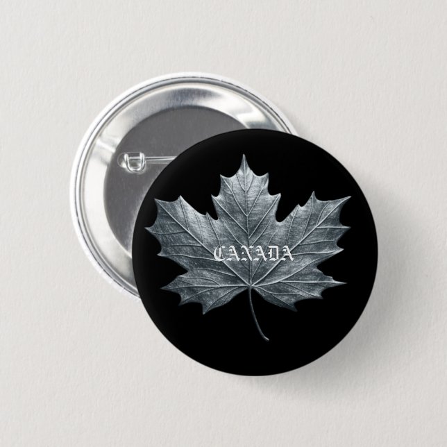 BADGE ROND 5 CM FEUILLES D'ARGENT DU CANADA (Devant & derrière)