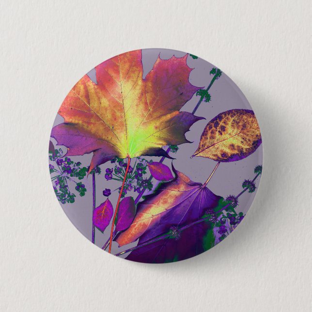 Badge Rond 5 Cm Feuilles d'automne à Lilac (Devant)