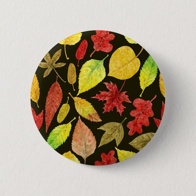 Badge Rond 5 Cm Feuilles d'automne aquarelle foncée (Devant)