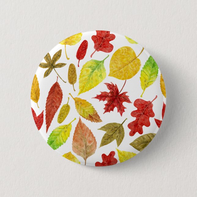Badge Rond 5 Cm Feuilles d'automne blanc (Devant)