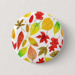 Badge Rond 5 Cm Feuilles d'automne blanc