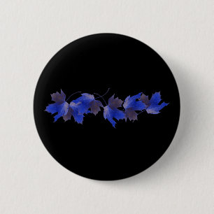 Badge Rond 5 Cm Feuilles d'automne bleues