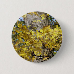 BADGE ROND 5 CM FEUILLES D'AUTOMNE JAUNE