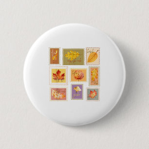 Badge Rond 5 Cm Feuilles de automne vintages _ Timbres de feuilles