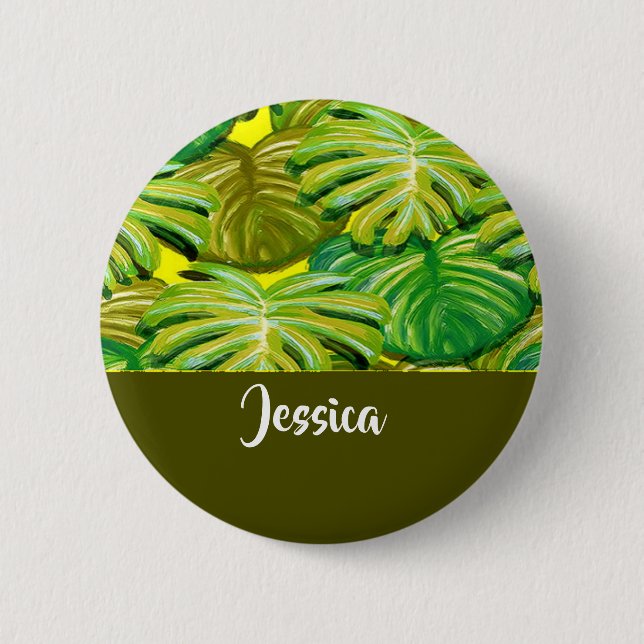 Badge Rond 5 Cm Feuilles de palme jaune (Devant)