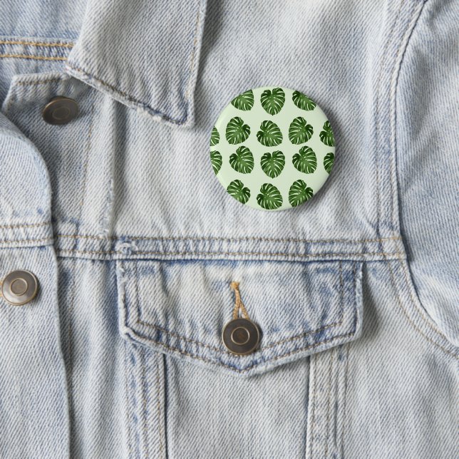 Badge Rond 5 Cm Feuilles de palmiers, Feuilles verts, Motif tropic (En situation)