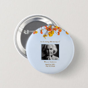 Badge Rond 5 Cm Feuilles en mémoire amoureuse funérailles mémorial