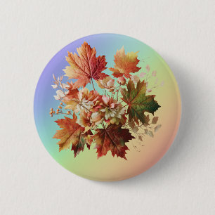 Badge Rond 5 Cm Feuilles et fleurs d'automne en bouquet d'automne