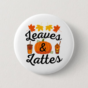 Badge Rond 5 Cm Feuilles Et Latte Automne