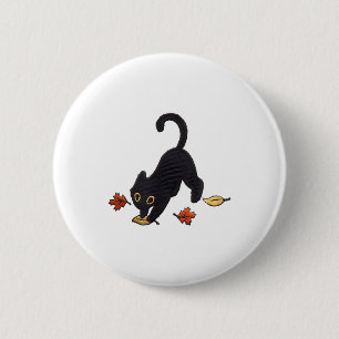 Badge Rond 5 Cm Feuilles rebondissant de chats noirs mignons _1