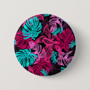 Badge Rond 5 Cm Feuilles tropicaux