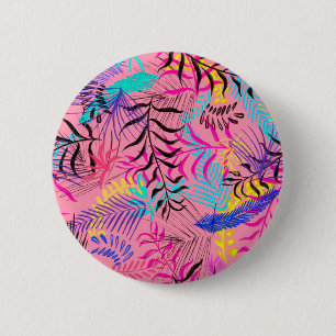 Badge Rond 5 Cm Feuilles tropicaux