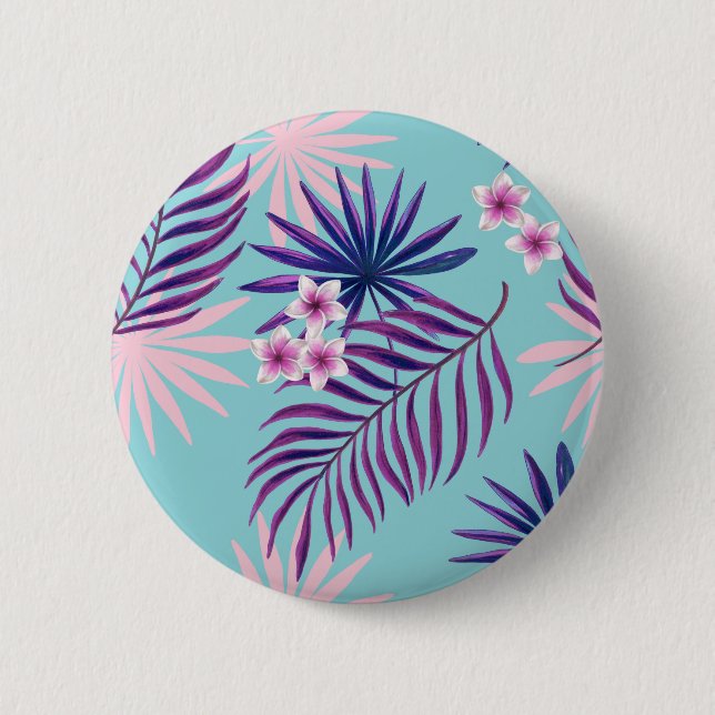 Badge Rond 5 Cm Feuilles tropicaux et fleurs 2 (Devant)