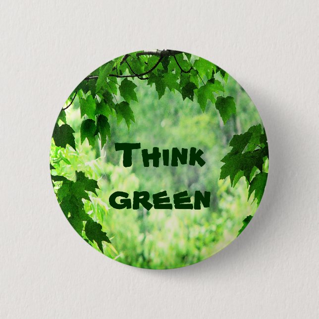 Badge Rond 5 Cm Feuillu pensez le vert (Devant)