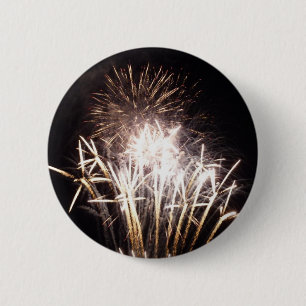 Badge Rond 5 Cm Feux d'artifice blancs et or I Célébration patriot