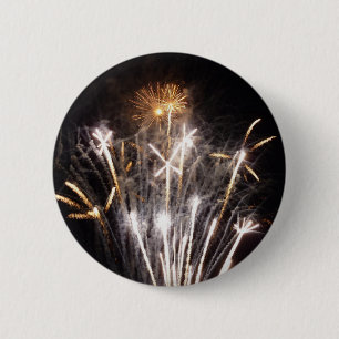 Badge Rond 5 Cm Feux d'artifice blancs et or II Célébration patrio