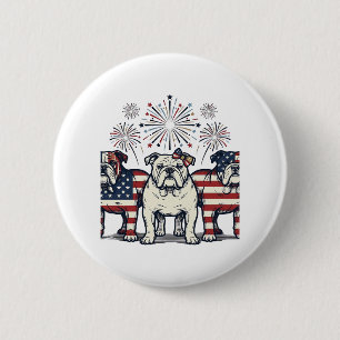 Badge Rond 5 Cm Feux d'artifice de Bulldog patriotique Gravure vin