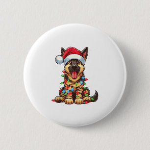 Badge Rond 5 Cm Feux de Noël du chien berger allemand Santa Hat Xm