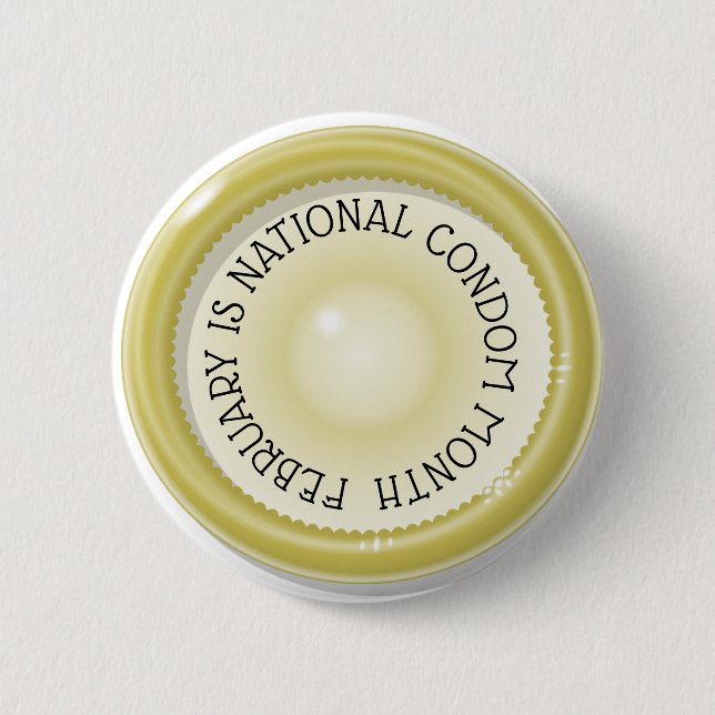 Badge Rond 5 Cm Février est le Bouton du mois du préservatif natio (Devant)