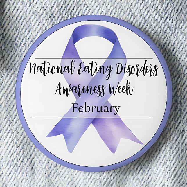 Badge Rond 5 Cm Février Semaine nationale de sensibilisation aux t (February.  National Eating Disorders Awareness Week. Periwinkle awareness ribbon.)