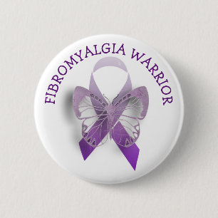 Badge Rond 5 Cm Fibromyalgie Guerrier Purple Sensibilisation Ruban