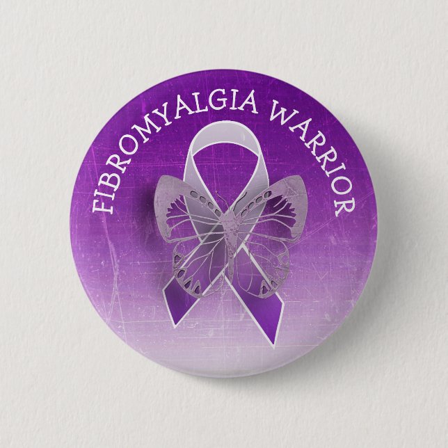 Badge Rond 5 Cm Fibromyalgie Guerrier Purple Sensibilisation Ruban (Devant)