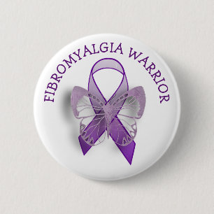 Badge Rond 5 Cm Fibromyalgie Guerrier Purple Sensibilisation Ruban
