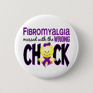 Badge Rond 5 Cm Fibromyalgie salie avec le poussin faux