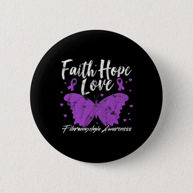 Badge Rond 5 Cm Fibromyalgie Sensibilisation au papillon violet Fi (Devant)
