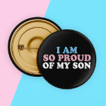 Badge Rond 5 Cm Fier de mon fils transgenre Maman Papa Bouton pare<br><div class="desc">Je suis si fière de mon fils transgenre. Un beau bouton de soutien pour les parents transgenres pour une mère d'un transgenre écrit en bleu, rose et blanc du drapeau de la fierté. Une excellente façon de montrer à votre enfant que vous les aimerez toujours après qu'ils vous parlent de...</div>