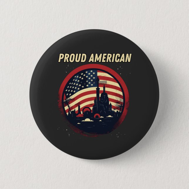 Badge Rond 5 Cm Fier drapeau américain, drapeau américain (Devant)