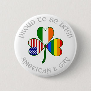Badge Rond 5 Cm Fier Gay Américain Irlandais Gris