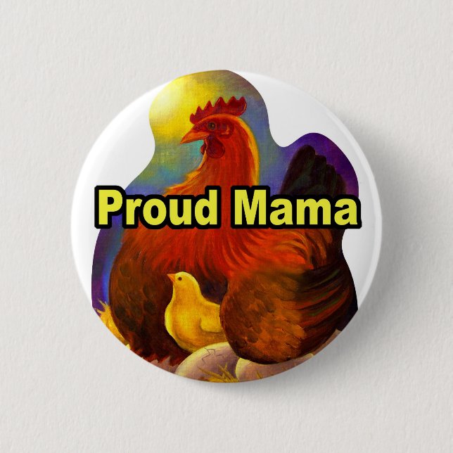 Badge Rond 5 Cm Fier Mama Hen Et Chick Peinture- Multi (Devant)