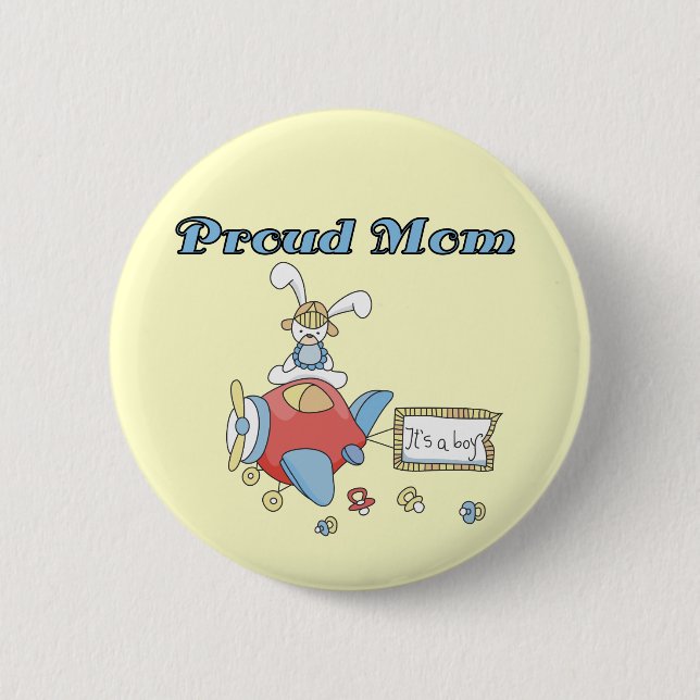 Badge Rond 5 Cm Fier Maman-Avion C'est un Garçon t-shirts et cadea (Devant)