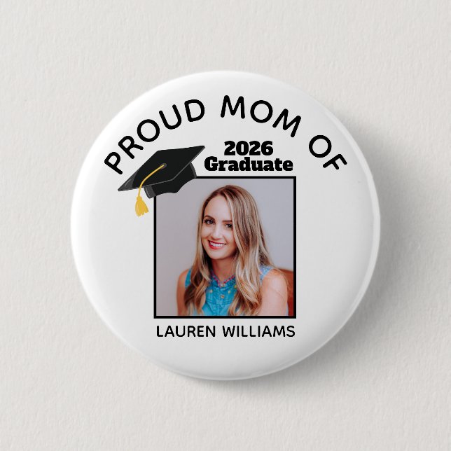 Badge Rond 5 Cm Fier Maman de Graduate Photo 2025 Graduation perso (Devant)