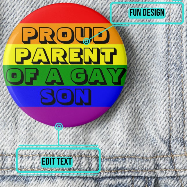 Badge Rond 5 Cm Fier parent d'un fils gay (Show your pride with this colorful button with customizable text.)