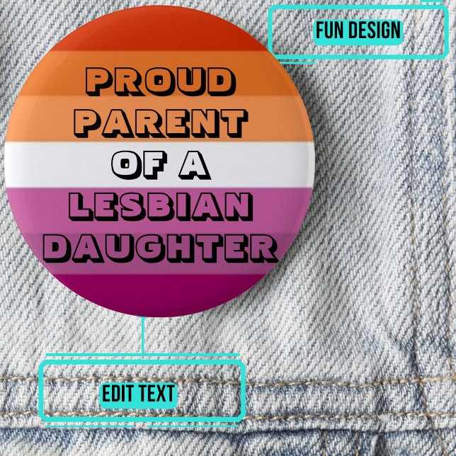 Badge Rond 5 Cm Fier parent d'une fille lesbienne (Please enjoy our LGBTQ+ ally products)