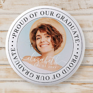 Badge Rond 5 Cm Fière de notre Graduate 20XX Modern Graduation Pho