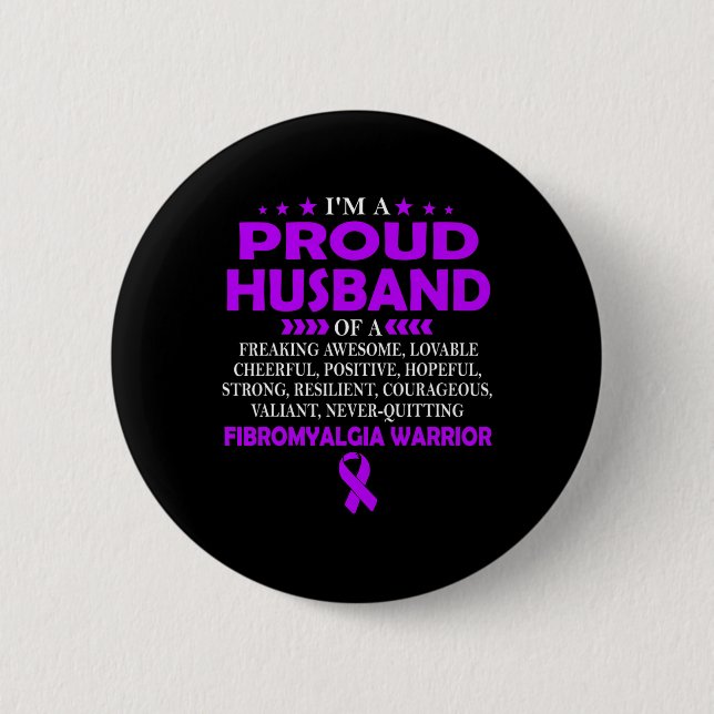 Badge Rond 5 Cm Fière Mari De Fibromyalgie Guerrier T (Devant)