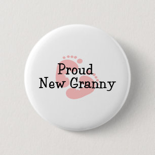 Badge Rond 5 Cm Fière Nouvelle Mamie Empreintes de Bébé Fille