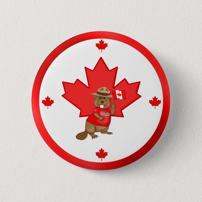 Badge Rond 5 Cm Fièrement le castor canadien (Devant)