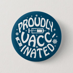 Badge Rond 5 Cm Fièrement Vacciné Convid-19 Coronavirus Bleu Tiré