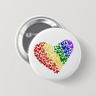 Badge Rond 5 Cm Fierté Papillon Coeur - LGBTQ+ Couleurs du drapeau