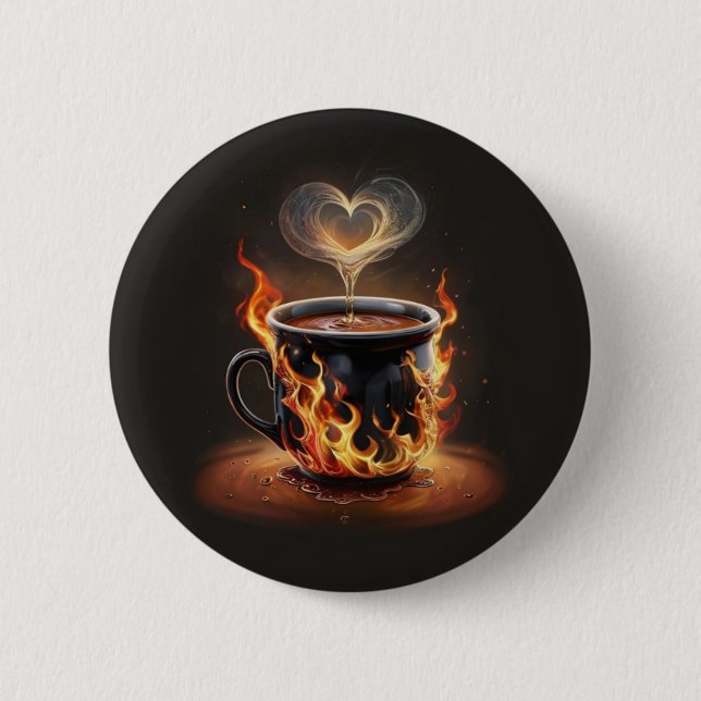 Badge Rond 5 Cm Fiery Christmas Coffee Cup avec Heart Steam Art (Devant)