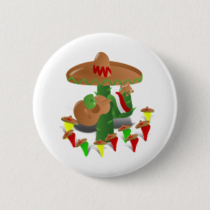 Badge Rond 5 Cm Fiesta Cactus avec guitare et poivrons dansants