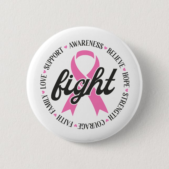 Badge Rond 5 Cm Fight Breast Cancer Pink Ribbon Awareness (Devant)