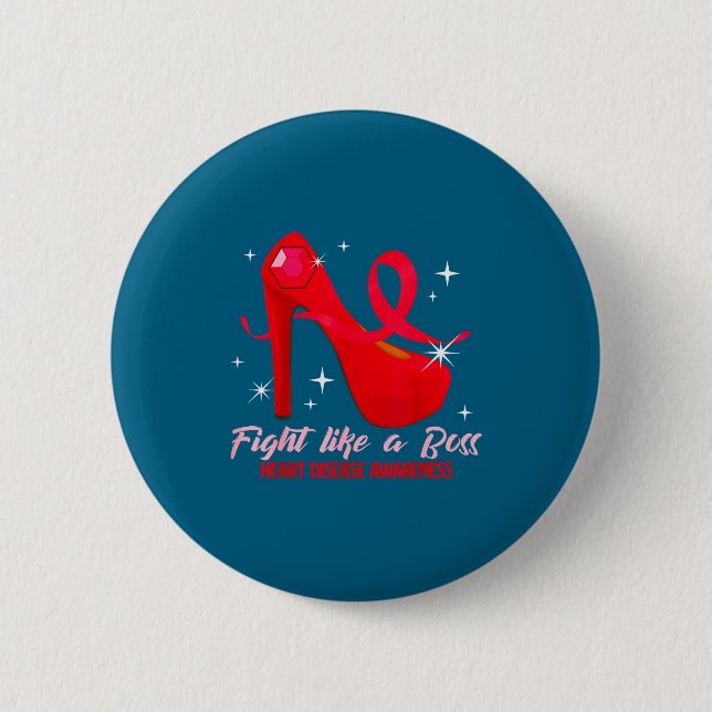 Badge Rond 5 Cm Fight Like A Boss Heart Health Heart Disease Aware (Devant)