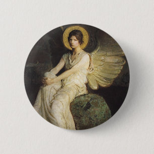 Badge Rond 5 Cm Figure ailée assise sur un rocher par Abbott Thaye