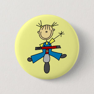 Badge Rond 5 Cm Figure de bâton fille conduisant un scooter