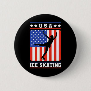 Badge Rond 5 Cm Figure Patinage Usa Patinage sur glace